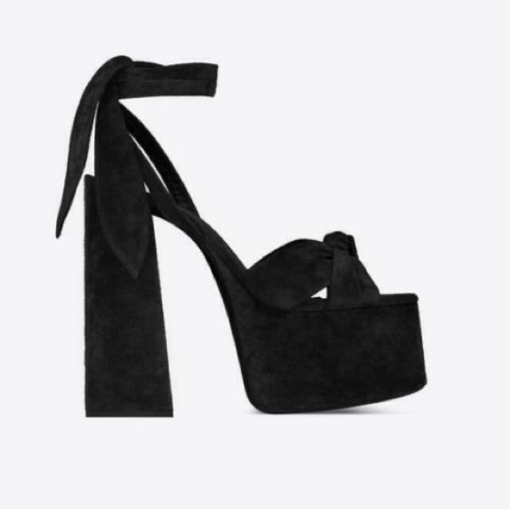 New Black Suede Lace up Platform Sand Heel